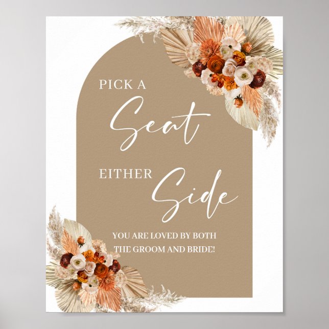 Terracotta burnt orange pampas grass pick a seat poster (Front)