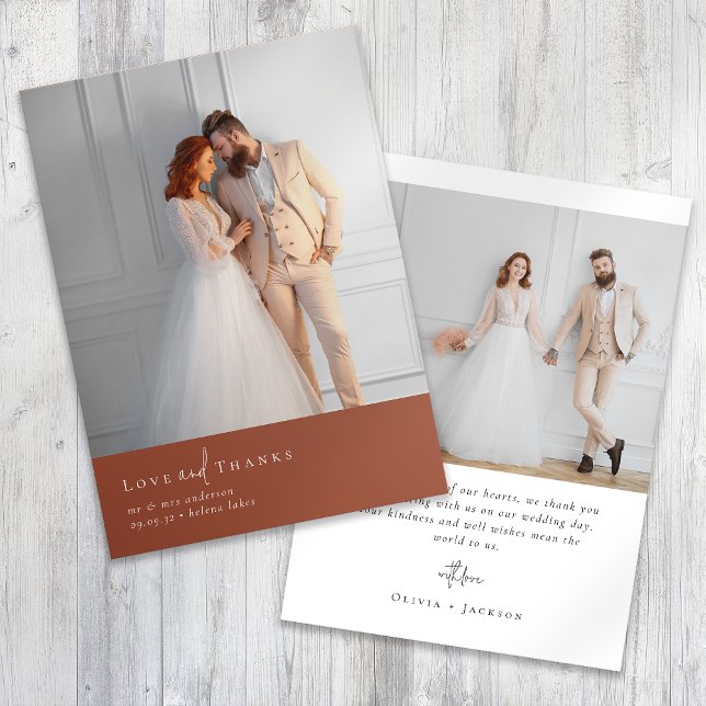 Terracotta Burnt Orange Photo Wedding Thank You Card (Creator Uploaded)