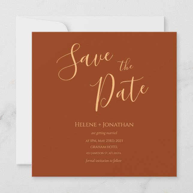 Terracotta Burnt Orange Save The Date Invitation (Front)