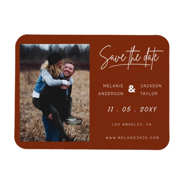 Terracotta Burnt Orange Simple Handwritten Photo S Magnet (Horizontal)