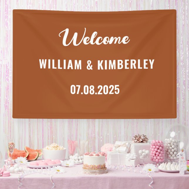 Terracotta Burnt Orange Simple Modern Wedding Banner (Party)