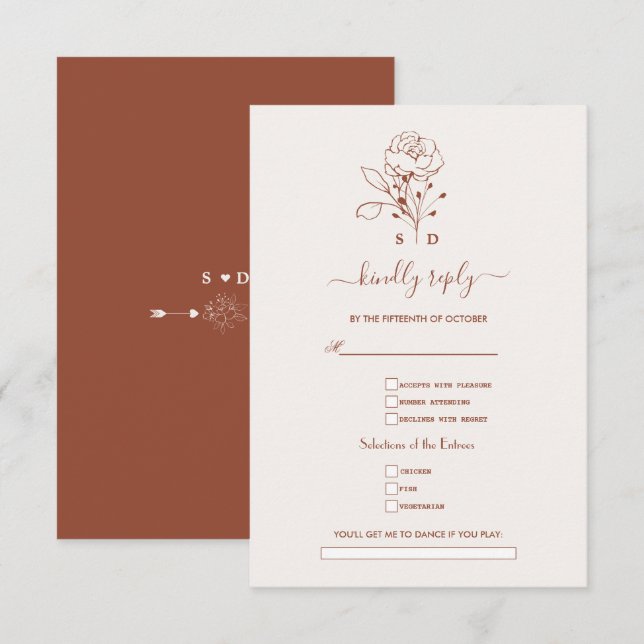 Terracotta Burnt Orange Song Request Wedding  RSVP Card (Front/Back)