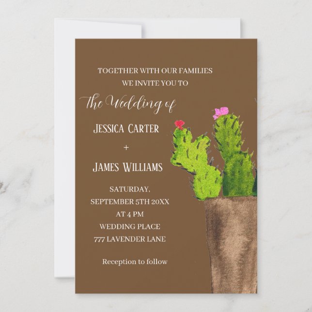 Terracotta Cactus Desert Mexico Watercolor Wedding Invitation (Front)