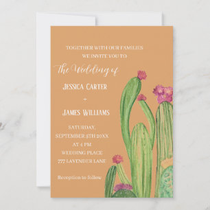 Terracotta Cactus Desert Mexico Watercolor Wedding Invitation
