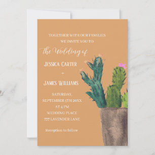 Terracotta Cactus Desert Mexico Watercolor Wedding Invitation