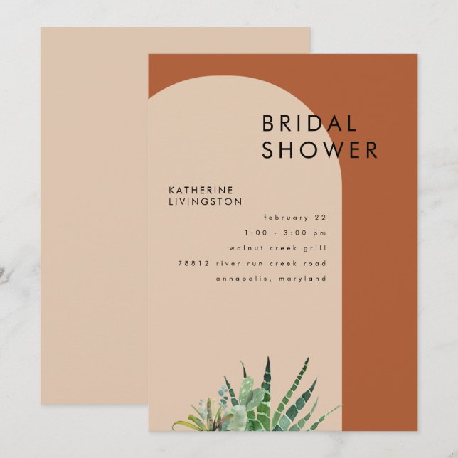 Terracotta Cactus Geometric Bridal Shower Invitation (Front/Back)