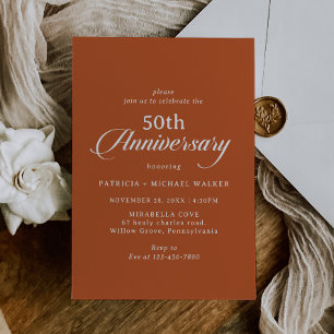 Terracotta Calligraphy 50th Wedding Anniversary Invitation