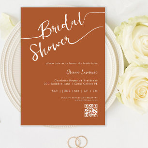 Terracotta Calligraphy Bridal Shower Invitation