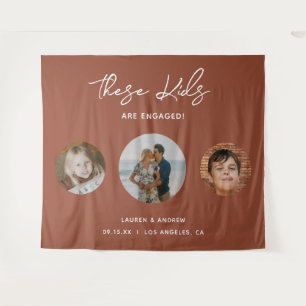 Terracotta Calligraphy Engagement Party Backdrop  Tapestry