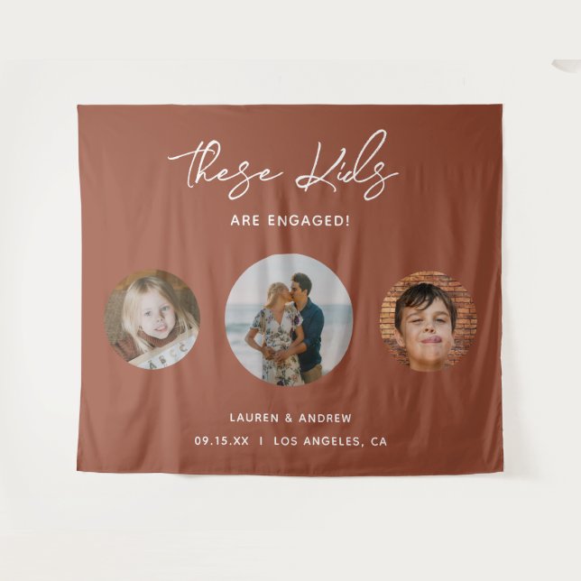 Terracotta Calligraphy Engagement Party Backdrop  Tapestry (Front (Horizontal))