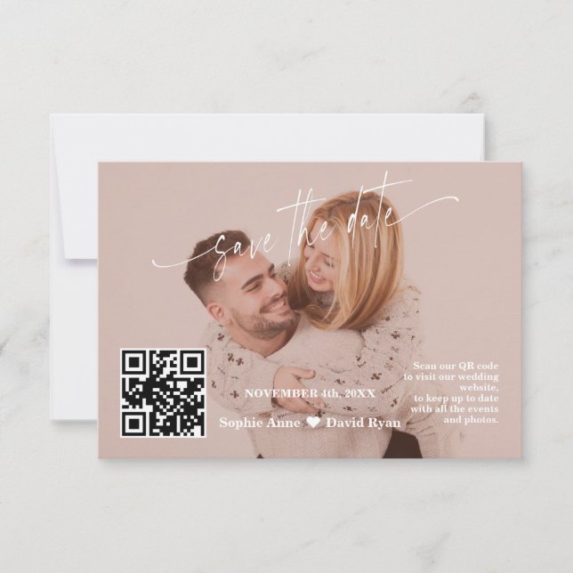 Terracotta Calligraphy QR Code Photo Wedding   Save The Date (Front)