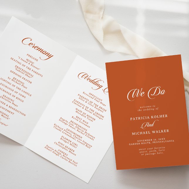 Terracotta Calligraphy We Do Folded Wedding Program (Creator Uploaded)