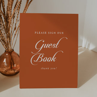 Terracotta Calligraphy Wedding Guest Book Pedestal Sign
