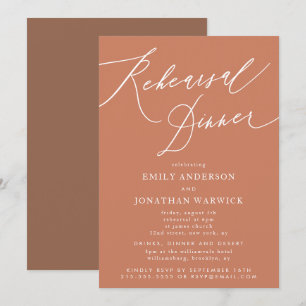 Terracotta Calligraphy Wedding Rehearsal Dinner Invitation