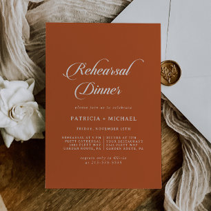 Terracotta Calligraphy Wedding Rehearsal Dinner Invitation