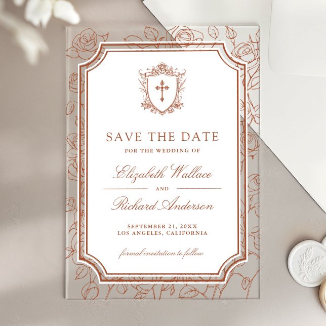 Terracotta Catholic Wedding Save the Date Acrylic Invitations (Creator Uploaded)