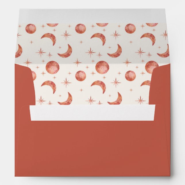 Terracotta Céleste Lune & Étoiles Enveloppe Linke (Dos (Bas))