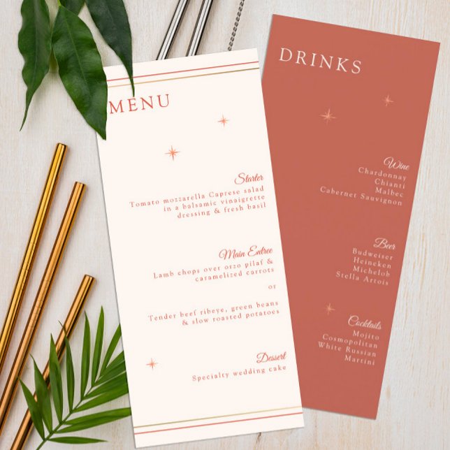 Terracotta Celestia Mariage Menu & Boissons Carte (Créateur téléchargé)