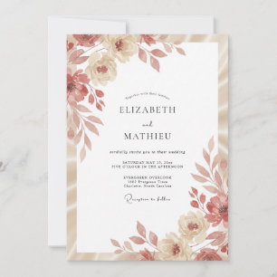 Terracotta Champagne Leafy Wedding Invitation