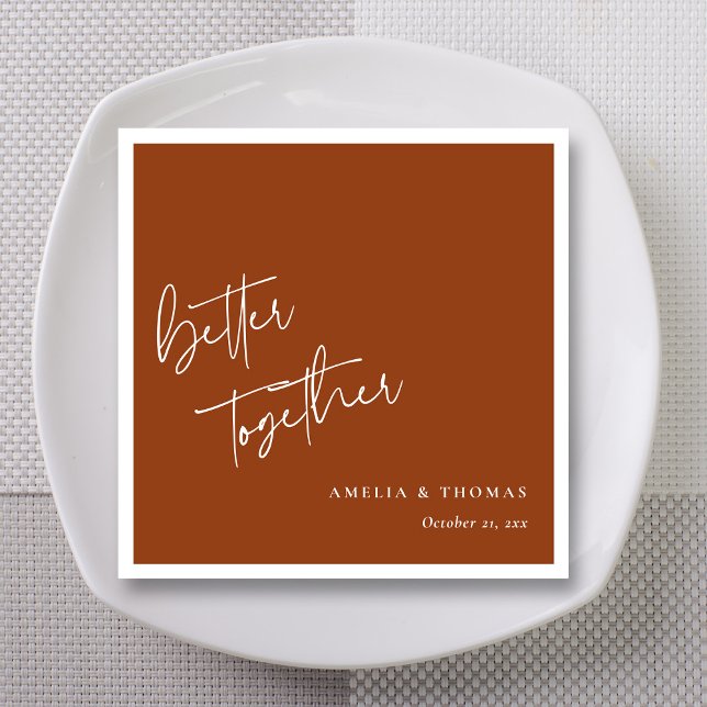 Terracotta Chic: Personalized White Script Wedding Napkin (Terracotta Chic: Personalized White Script Wedding Napkins)