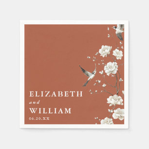 Terracotta Chinoiserie Floral Garden Wedding Napkin