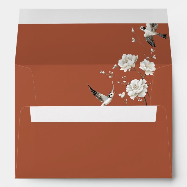 Terracotta Chinoiserie Wedding Return Address Envelope (Back (Bottom))