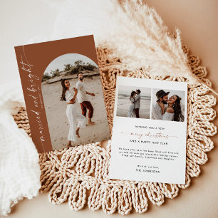 Terracotta Christmas Card, Married & Bright Invitation
