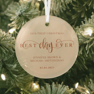 Terracotta Christmas Script Best Day Ever Glass Ornament