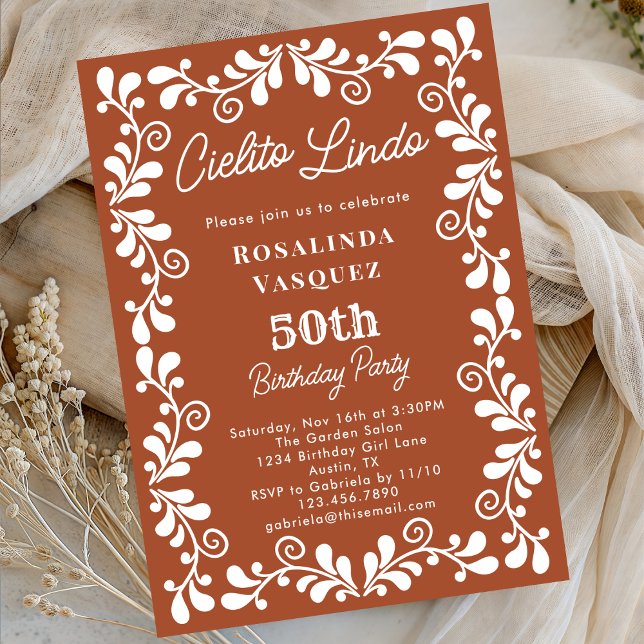 Terracotta Cielito Lindo Mexican 50th Birthday Invitation (Creator Uploaded)