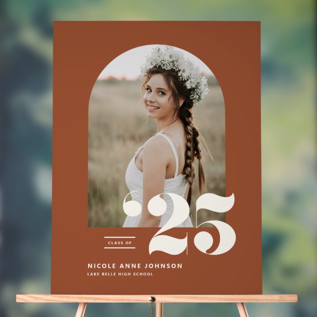 Terracotta Class of 2025 Arch Photo Graduation Acrylic Sign (Neutral)