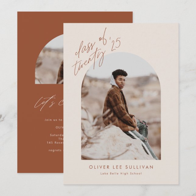 Terracotta Class of 2025 Arch Photo Graduation Invitation (Front/Back)