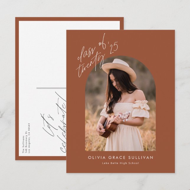 Terracotta Class of 2025 Arch Photo Graduation Invitation Postcard (Front/Back)