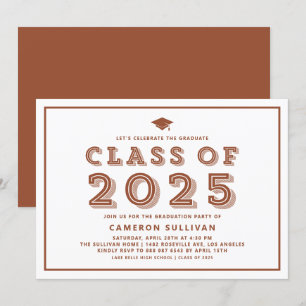 Terracotta Class of 2025 Cap Retro Graduation Invitation