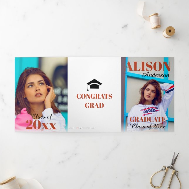 Terracotta Class of 2025 graduation photo  Tri-Fold Announcement (Outside)