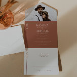 Terracotta Clean Line Wedding Invitation<br><div class="desc">Modern and clean wedding invitation template featuring clean minimalist line with your initials. The background colour is terracotta.</div>
