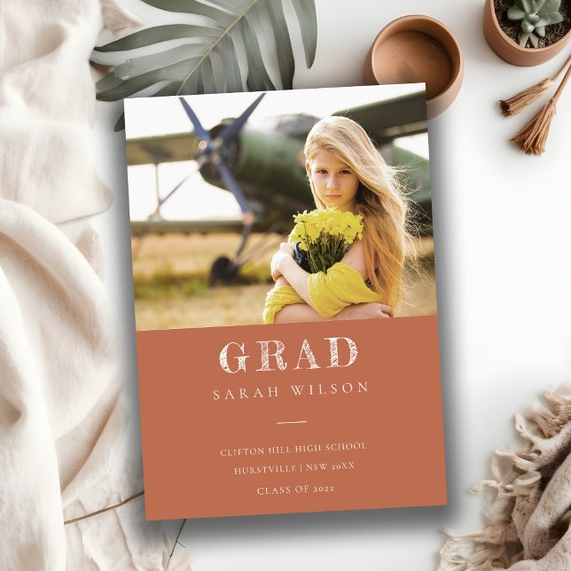 Terracotta Clean Minimal Clean Photo Graduation Invitation (Creator Uploaded)