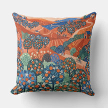 Terracotta & Cobalt Citrus Grove Throw Pillow