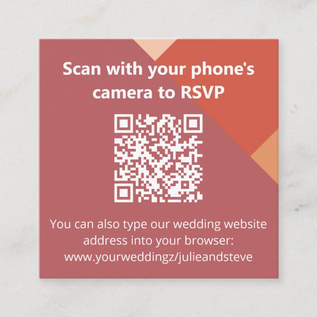 Terracotta Colour Block QR Code Wedding Website Enclosure Card (Front)