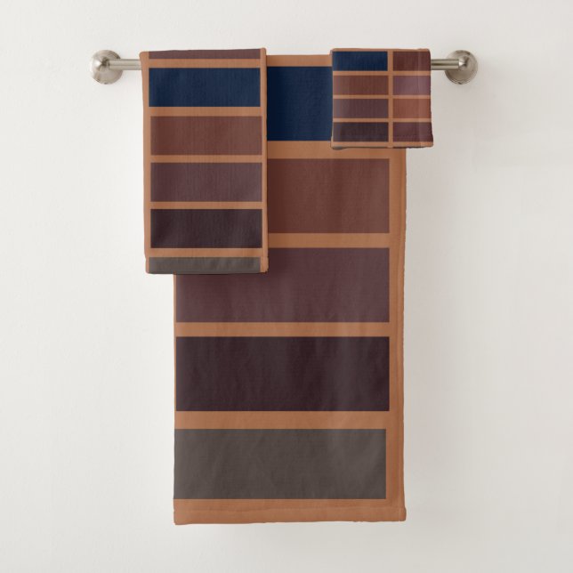 Terracotta Colourful Stripes Modern Earth Tones Bath Towel Set (Insitu)