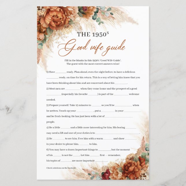 Terracotta copper floral The 1950s Good Wife Guide (Front)