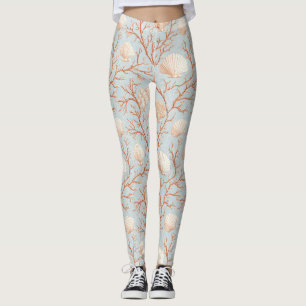 Terracotta Coral Seashell Powder Blue Ocean Leggings