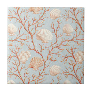 Terracotta Coral Seashell Powder Blue Ocean Tile