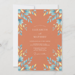 Terracotta Cornflower Leafy Wedding Invitation