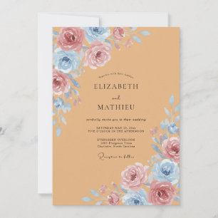 Terracotta Cornflower Peony Wedding Invitation