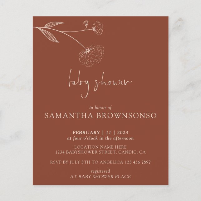 Terracotta Cotton Botanical Baby Show Budget Flyer (Front)