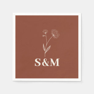 Terracotta Cotton Flower Monogram Wedding Napkin