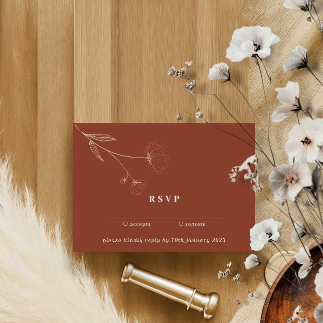 Terracotta Cotton Stylish Kindly Reply Floral Invitation (Creator Uploaded)