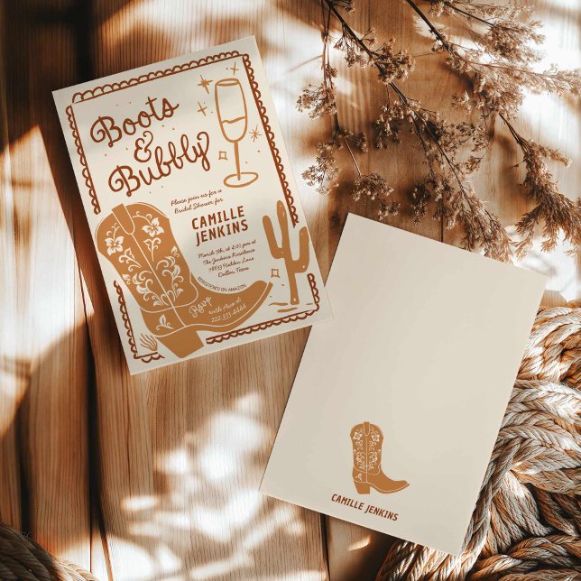 Terracotta Country Bridal Shower Brunch Invitation (Western Boots and Bubbly Bridal Shower Invite)