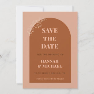 Terracotta & Cream Boho Arch Minimalist Botanical Save The Date