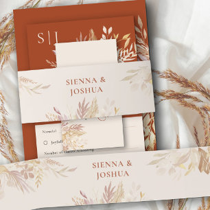 Terracotta Cream Botanical Foliage Personalized Invitation Belly Band